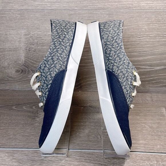 Sperry Top Sider Seacoast Women’s Sz 7M Blue Canvas Nautical Anchors Low Sneaker - Picture 9 of 10